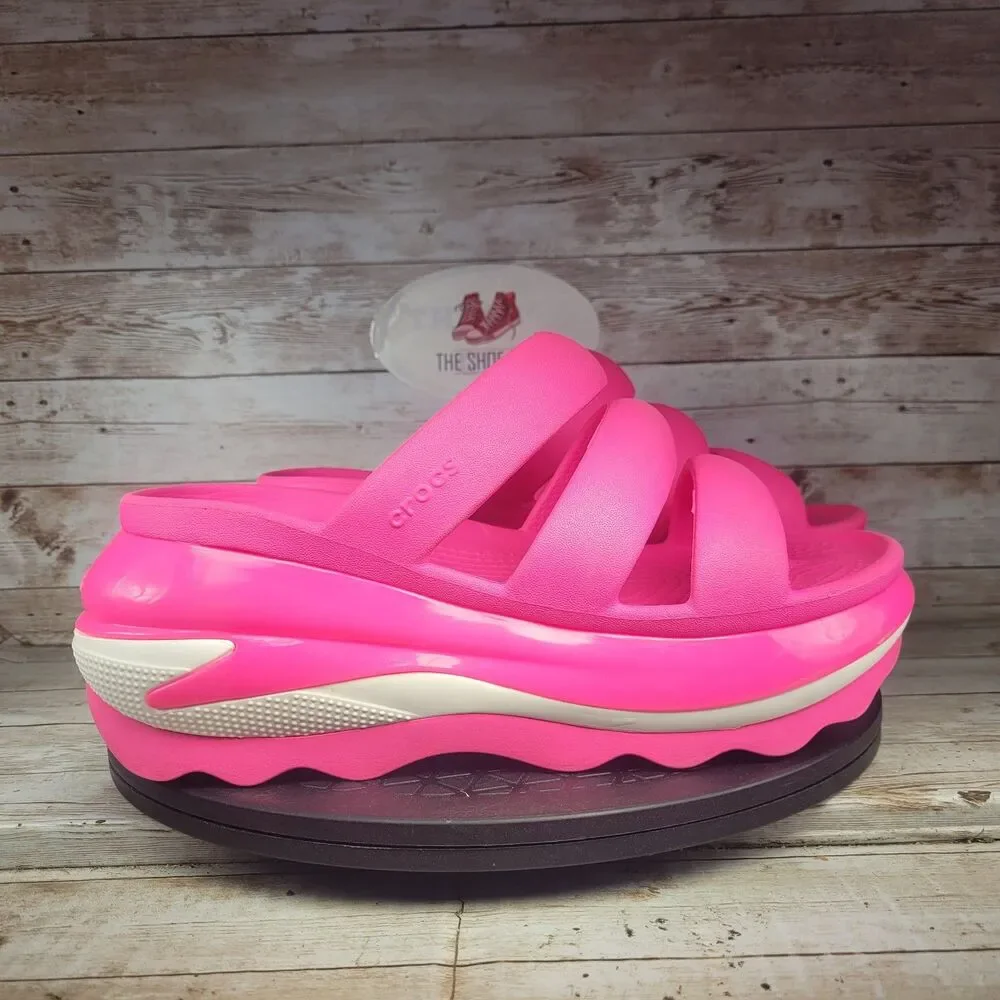 Crocs Mega Crush Triple Strap Women Size 9 Pink Platform Sandals